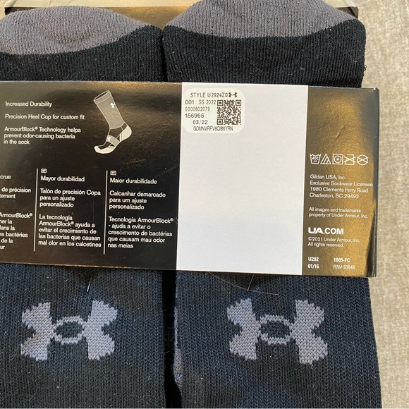 Unisex Under Armour Black Crew Sock - size Medium - Picture 3 of 5